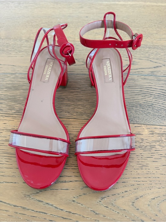 Aquazzura Shoes - Aquazzura Red Patent Leather Clear-Trim Ankle-Strap Heels